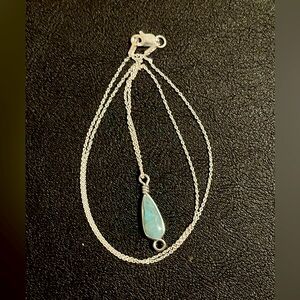 Sterling silver, 16 inch necklace with real Larimar stone teardrop pendant
